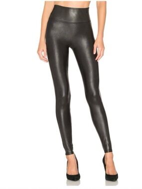 SPANX Faux Leather Leggings XL Black High Rise Shaping Moto Sleek